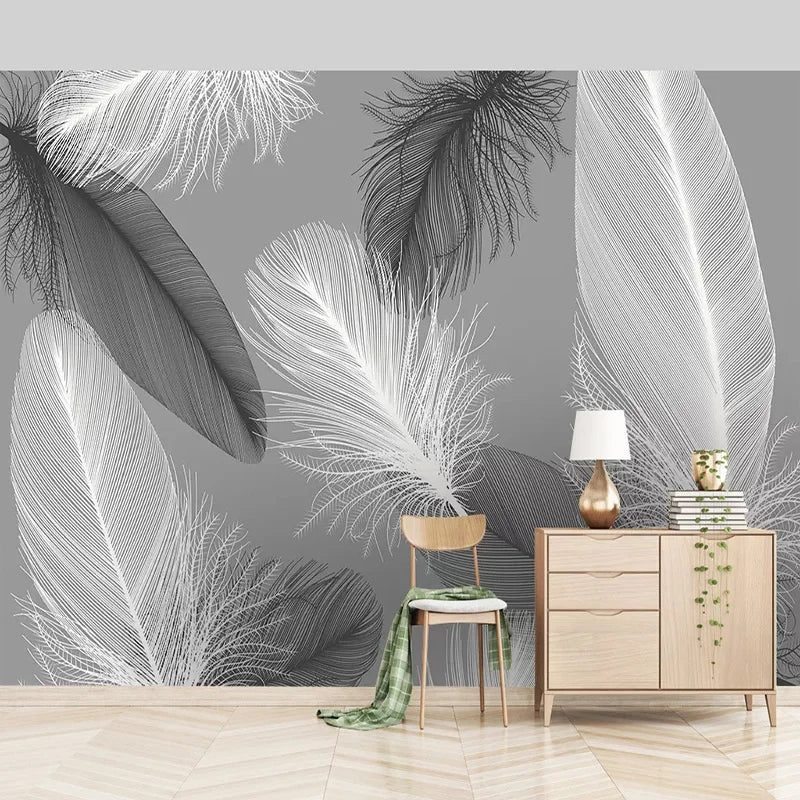 Papier peint panoramique Envol derrière une console en bois clair