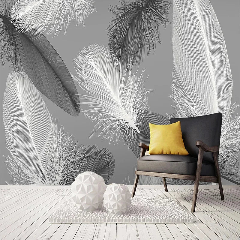 Papier peint panoramique Envol dans un salon avec fauteuil noir